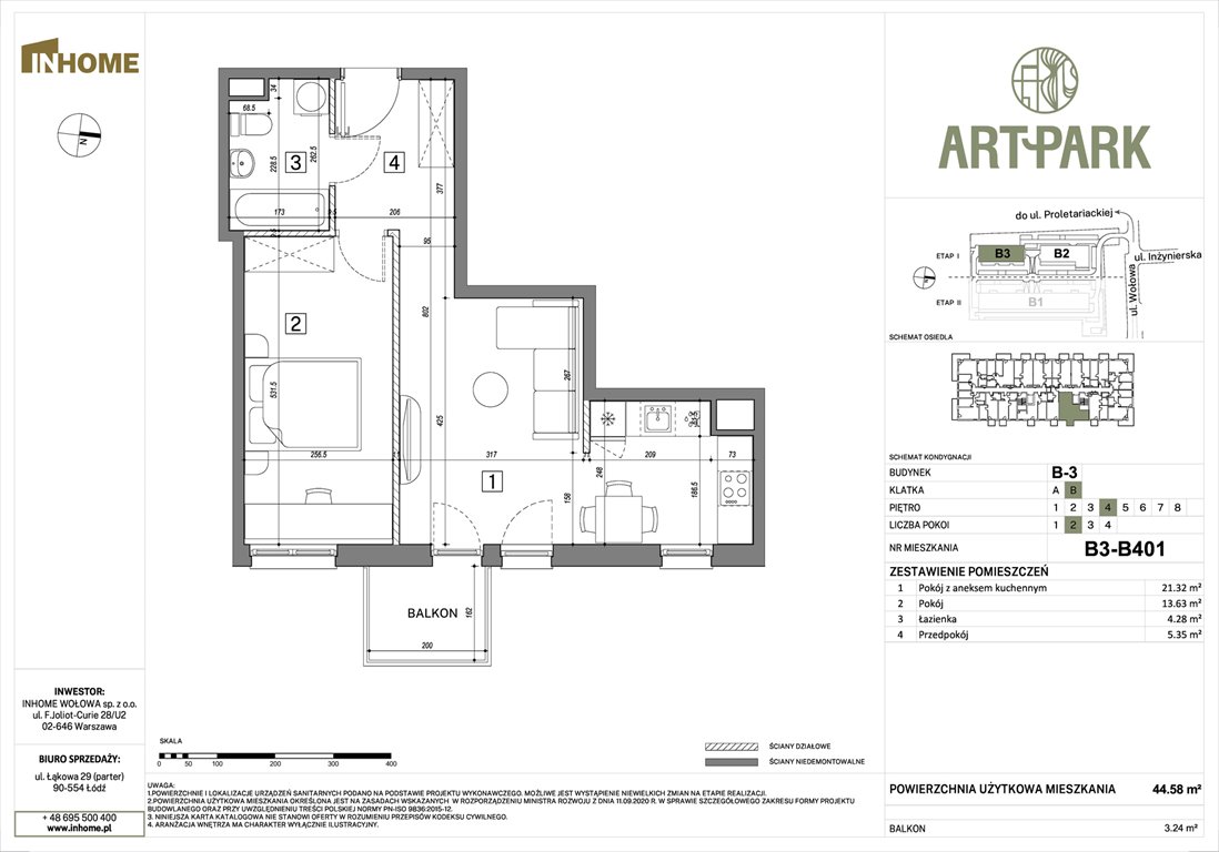 Nowe mieszkanie dwupokojowe ArtPark Łódź, Polesie, Wołowa 4A  45m2 Foto 1