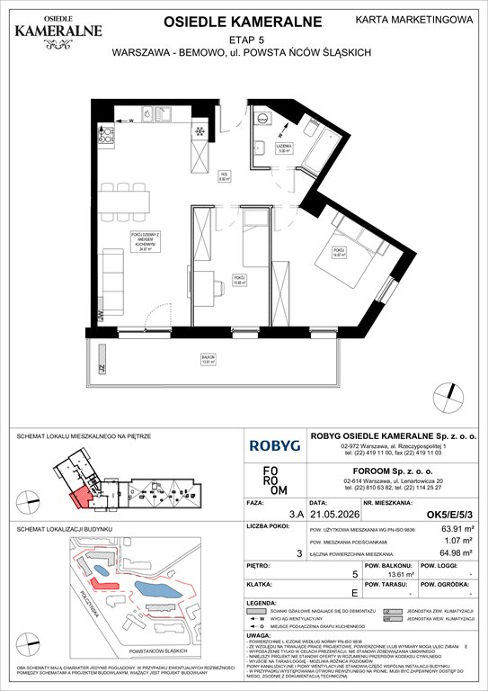 Nowe mieszkanie trzypokojowe Osiedle Kameralne etap 7 Warszawa, Powstańców Śląskich  64m2 Foto 1