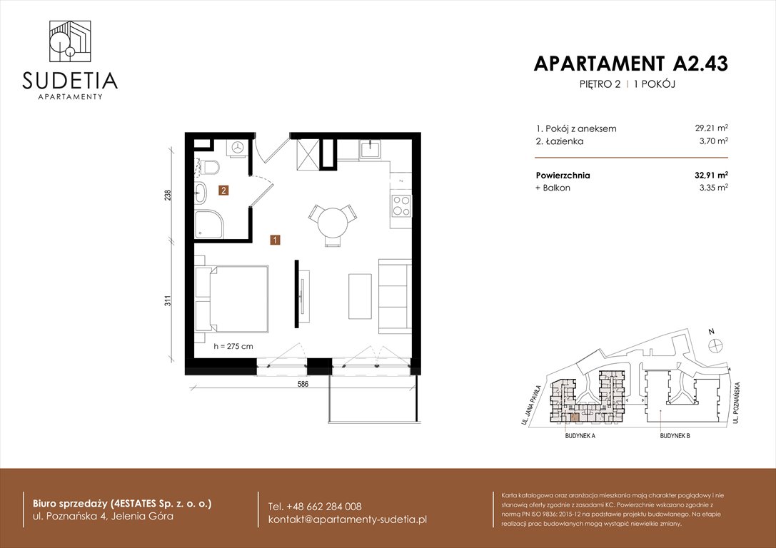 Nowa kawalerka APARTAMENTY SUDETIA Jelenia Góra, POZNAŃSKA 4  33m2 Foto 1