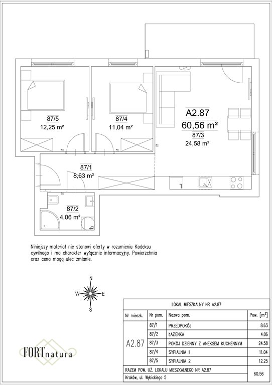 Nowe mieszkanie trzypokojowe FORT NATURA Kraków, Krowodrza, Wybickiego 5  61m2 Foto 1