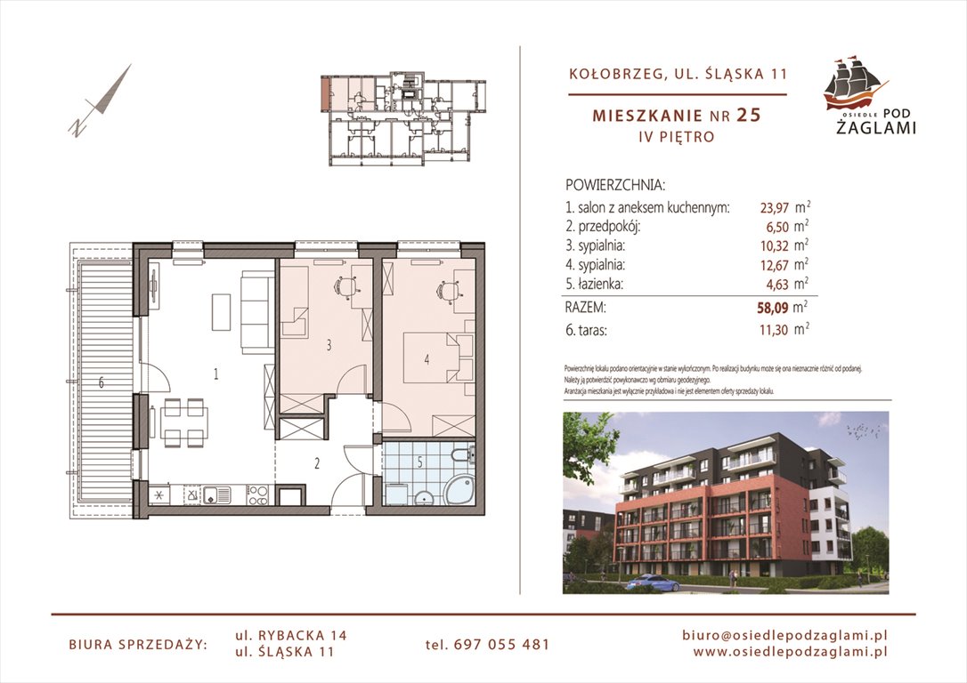 Nowe mieszkanie trzypokojowe Osiedle Pod Żaglami Kołobrzeg, Śląska 11  58m2 Foto 1