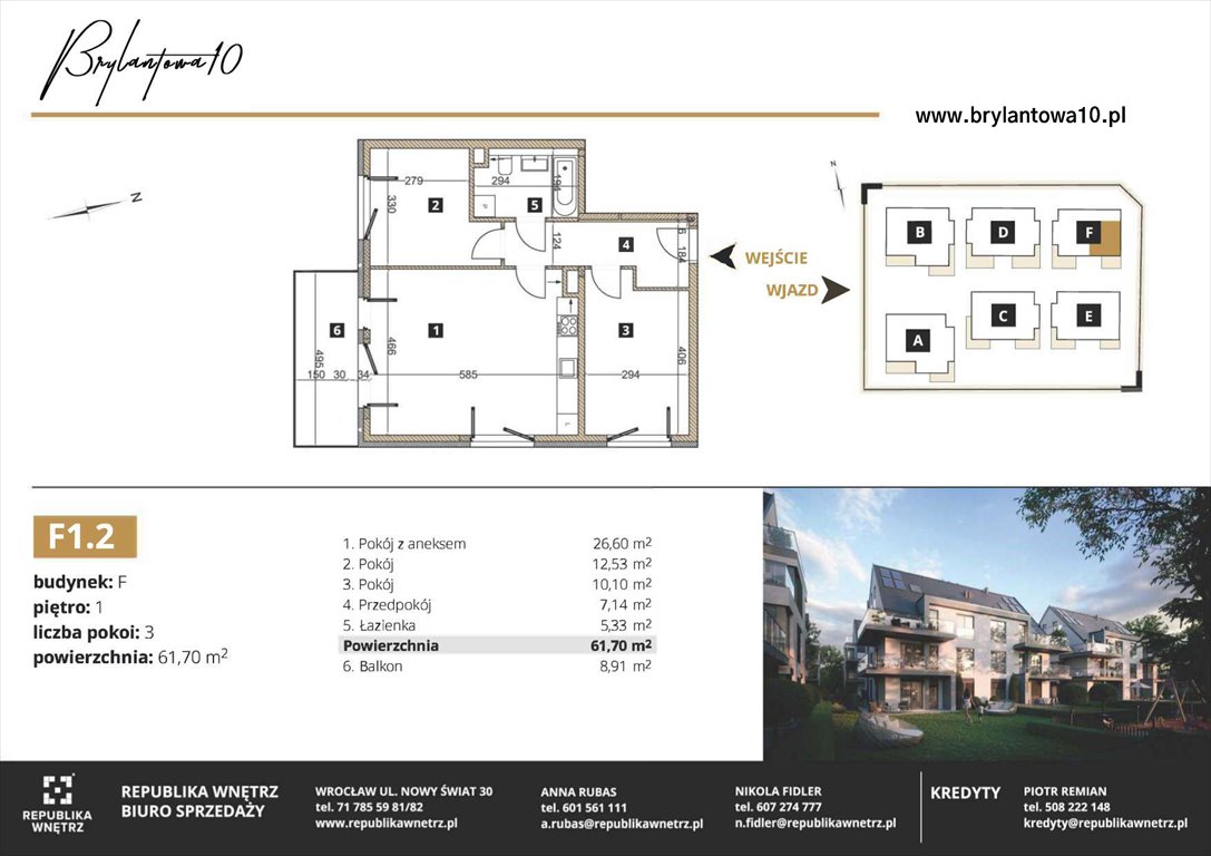 Nowe mieszkanie trzypokojowe Brylantowa 10 Wrocław, Ołtaszyn, Brylantowa 10  62m2 Foto 1