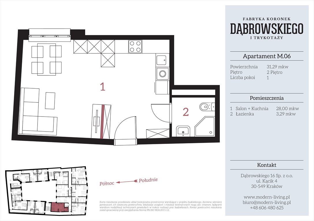 Nowa kawalerka Dąbrowskiego 16 Kraków, Stare Podgórze, Dąbrowskiego 16  31m2 Foto 1