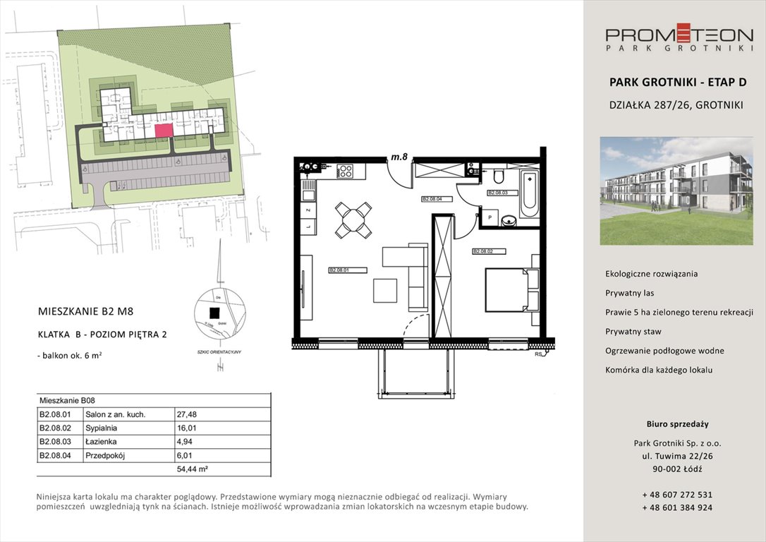 Nowe mieszkanie dwupokojowe PARK GROTNIKI Grotniki, Prometeusza  54m2 Foto 1