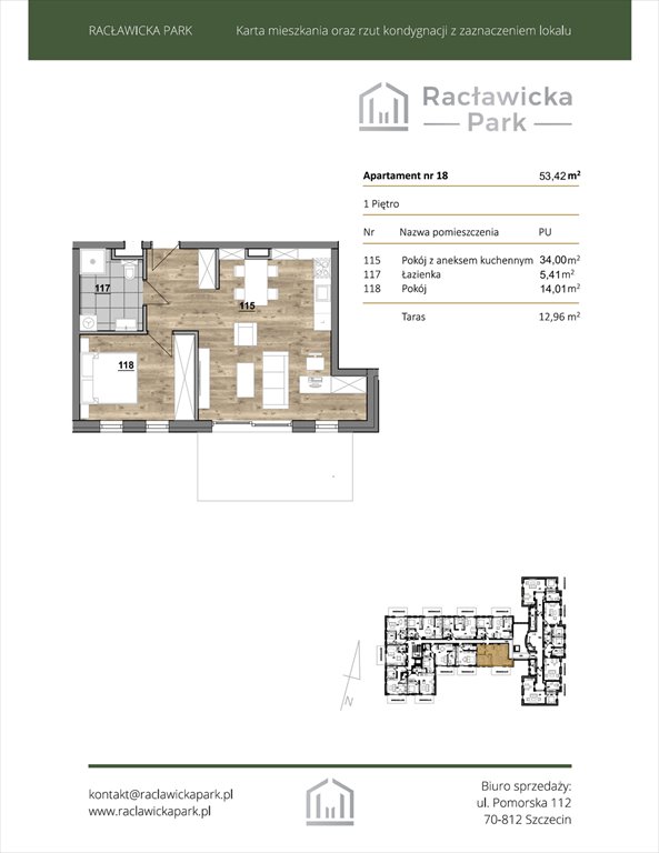 Nowe mieszkanie dwupokojowe Racławicka Park Szczecin, DĄBIE, Racławicka 1  53m2 Foto 1