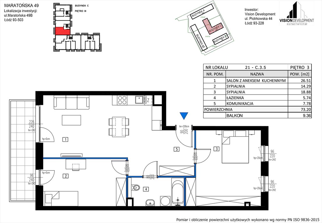 Nowe mieszkanie trzypokojowe Maratońska 49 Nowa Retkinia  Łódź, Retkinia, Maratońska 49C  73m2 Foto 1