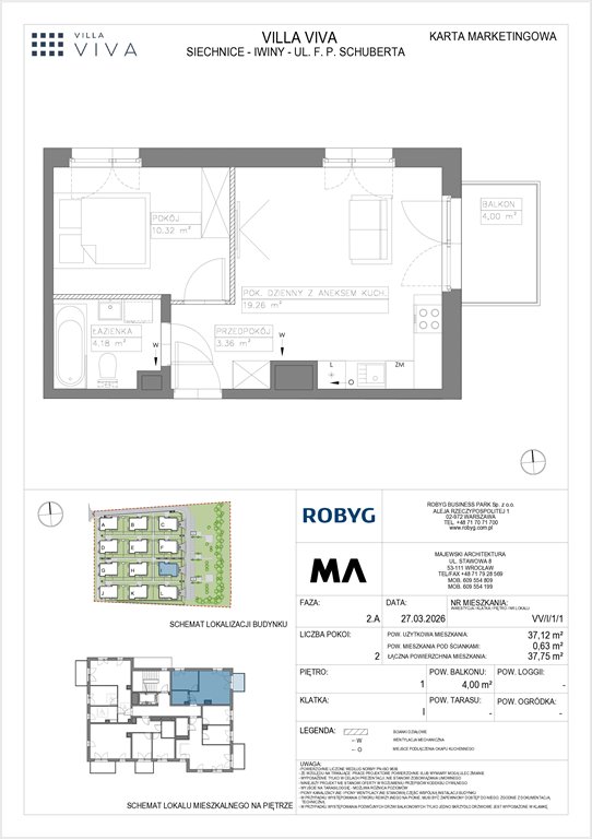 Nowe mieszkanie dwupokojowe VILLA VIVA Wrocław, Iwiny, ul. Franza Petera Schuberta  37m2 Foto 1