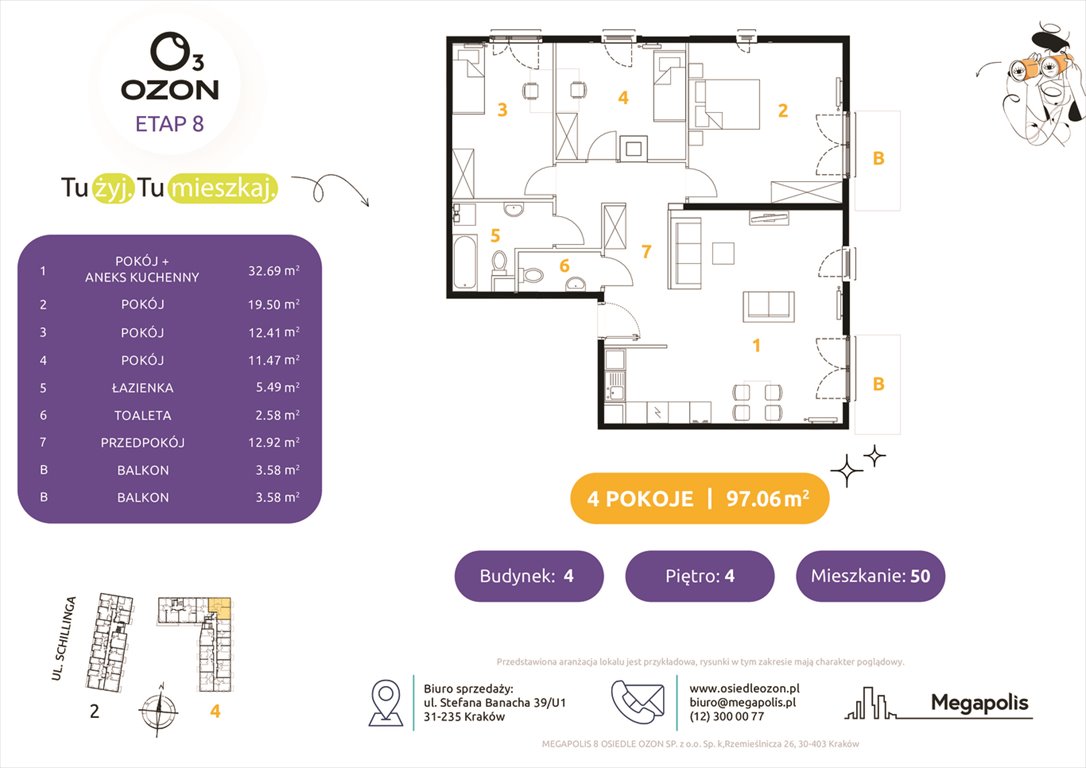 Nowe mieszkanie czteropokojowe  Osiedle Ozon etap 8 Kraków, Schillinga 2-4  97m2 Foto 1
