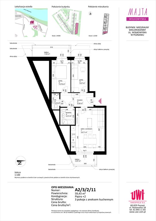 Nowe mieszkanie trzypokojowe MALTA Wołkowyska etap 3 Poznań, Rataje, ul. Klemensa Mikuły 1 i 3  59m2 Foto 1