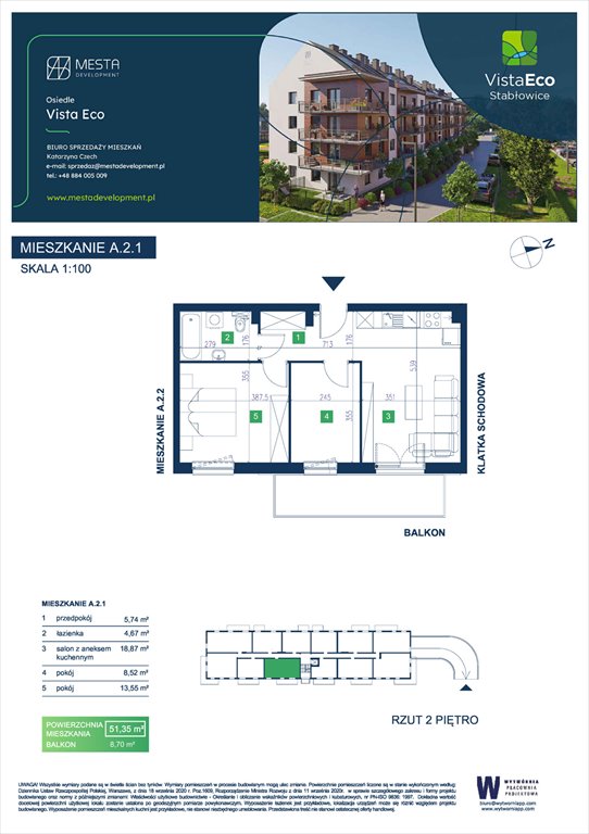 Nowe mieszkanie trzypokojowe Vista Eco budynek A Wrocław, Fabryczna, Łomnicka  51m2 Foto 1