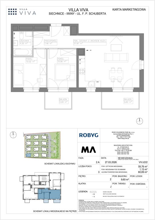 Nowe mieszkanie trzypokojowe VILLA VIVA Wrocław, Iwiny, ul. Franza Petera Schuberta  60m2 Foto 1