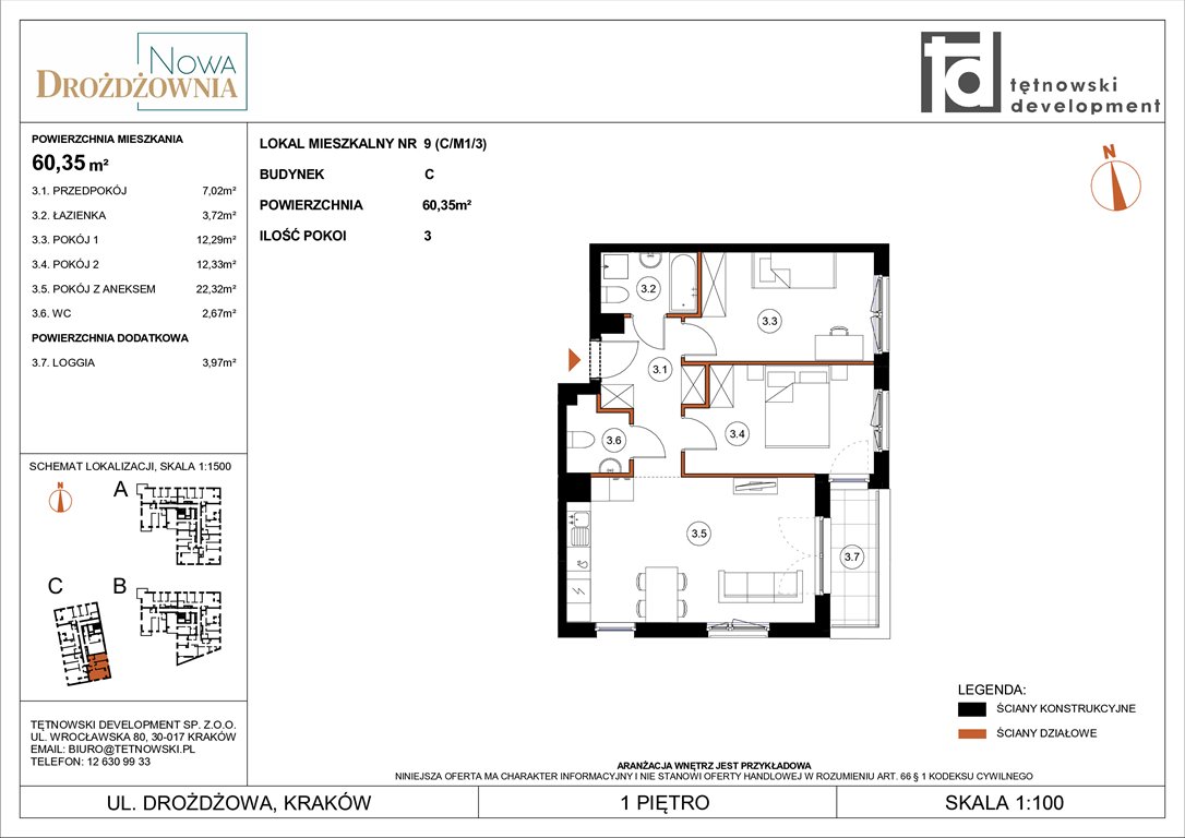 Nowe mieszkanie trzypokojowe NOWA DROŻDŻOWNIA ETAP II Kraków, Bieżanów, Drożdżowa  60m2 Foto 1