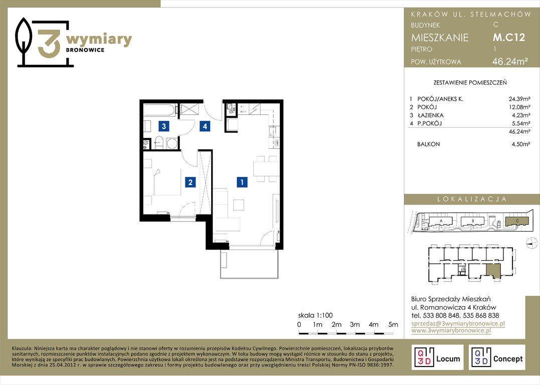 Nowe mieszkanie dwupokojowe 3 Wymiary Bronowice Kraków, Bronowice Wielkie, Stelmachów  46m2 Foto 1