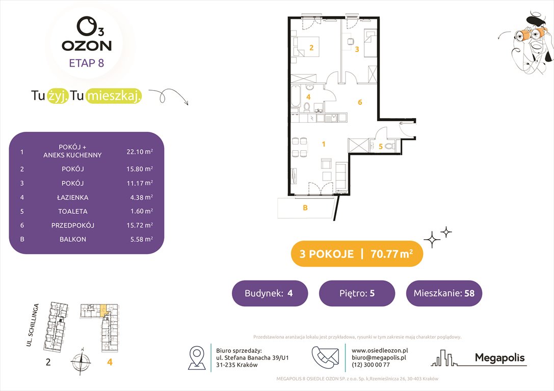 Nowe mieszkanie trzypokojowe Osiedle Ozon etap 8 Kraków, Prądnik Biały, Schillinga 2-4  71m2 Foto 1