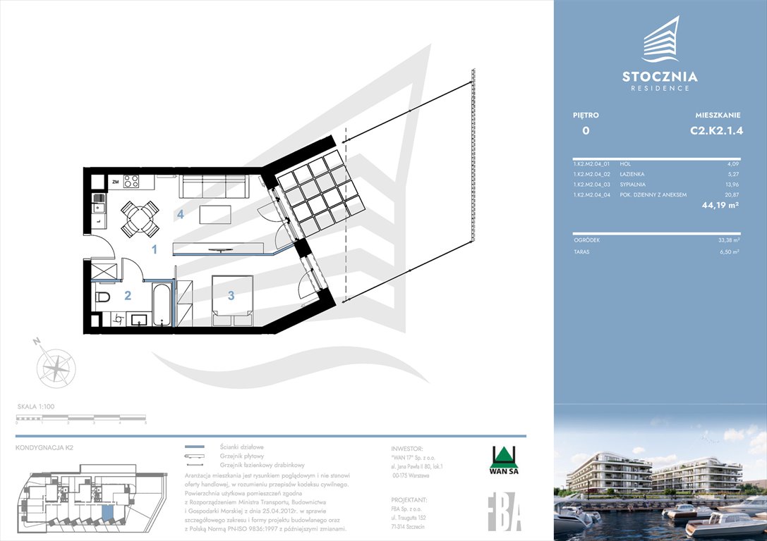 Nowe mieszkanie dwupokojowe Stocznia Residence Radziwie, ul. Popłacińska 42  44m2 Foto 1