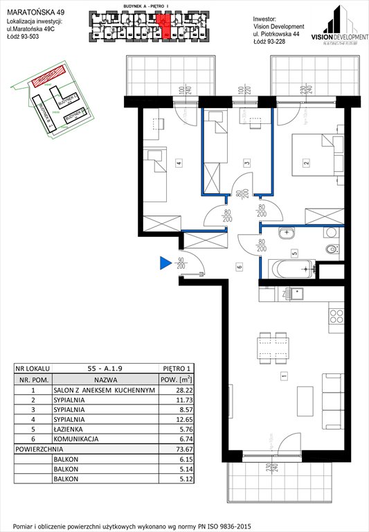 Nowe mieszkanie czteropokojowe  Maratońska 49 Nowa Retkinia  Łódź, Retkinia, Maratońska 49C  74m2 Foto 1