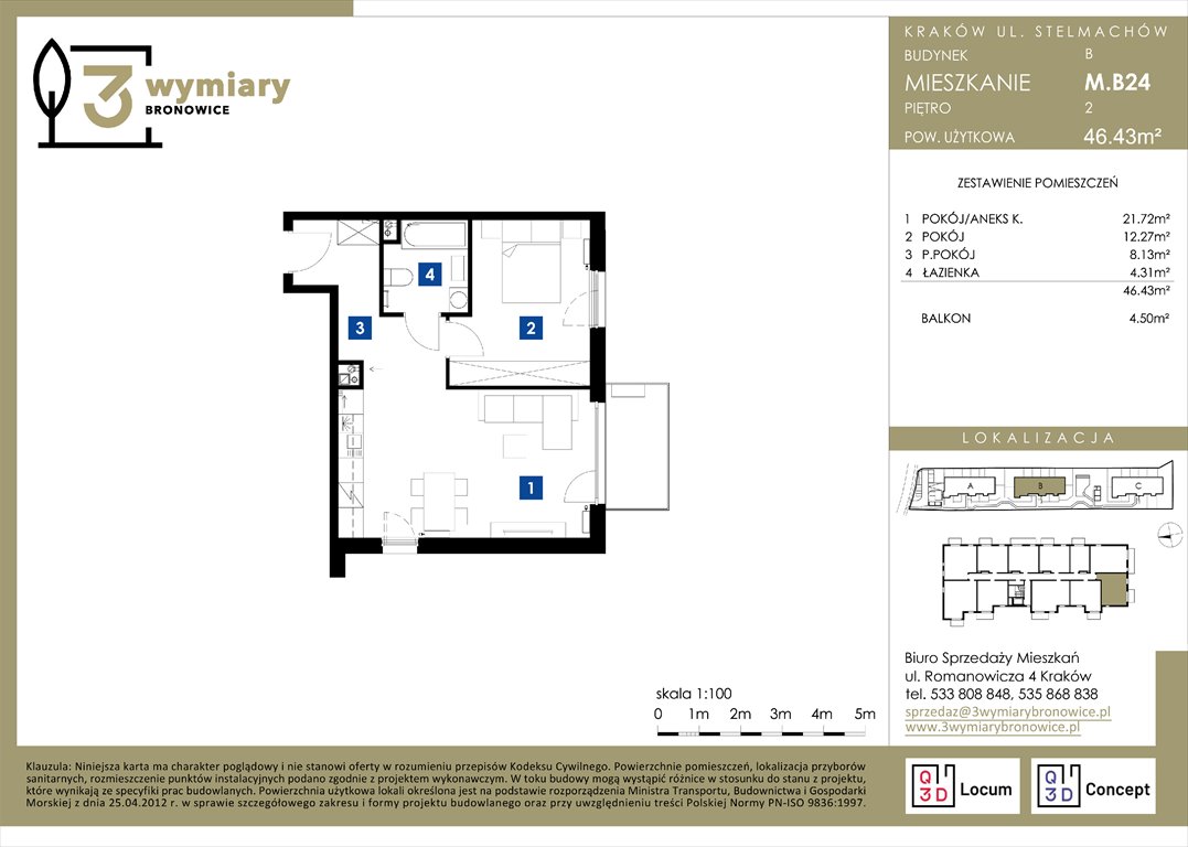 Nowe mieszkanie dwupokojowe 3 Wymiary Bronowice Kraków, Bronowice Wielkie, Stelmachów  46m2 Foto 1