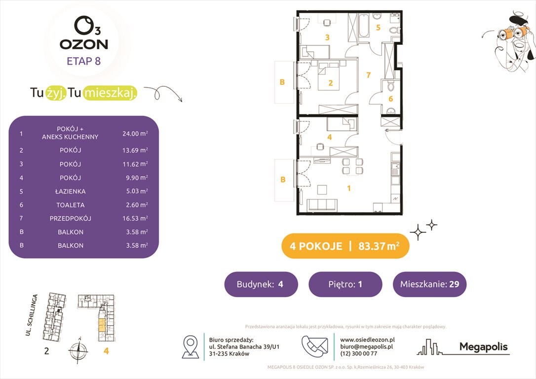 Nowe mieszkanie czteropokojowe  Osiedle Ozon etap 8 Kraków, Prądnik Biały, Schillinga 2-4  83m2 Foto 1