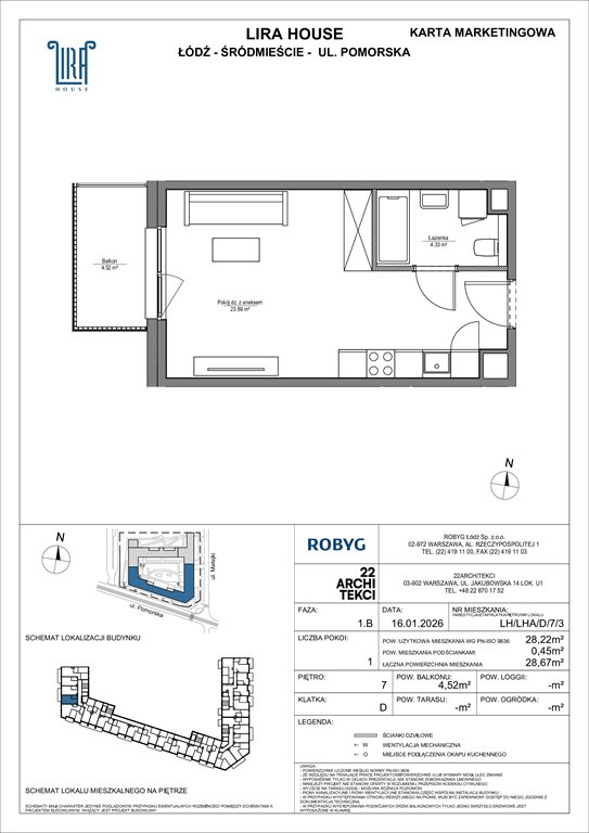 Nowa kawalerka Lira House Łódź, Pomorska 108  28m2 Foto 1