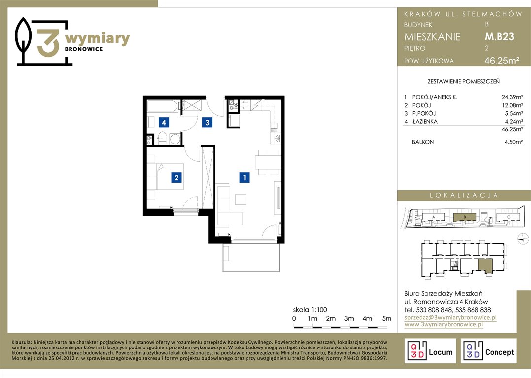 Nowe mieszkanie dwupokojowe 3 Wymiary Bronowice Kraków, Bronowice Wielkie, Stelmachów  46m2 Foto 1