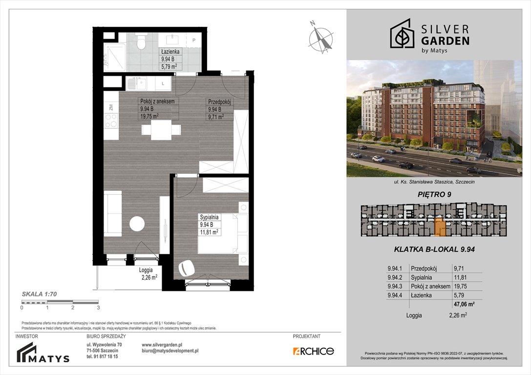 Nowe mieszkanie dwupokojowe Silver Garden Szczecin, Centrum, al. Wyzwolenia 70 / ul. Staszica 21  47m2 Foto 1