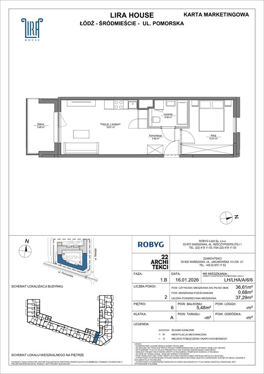 Nowe mieszkanie dwupokojowe Lira House Łódź, Pomorska 108  37m2 Foto 1