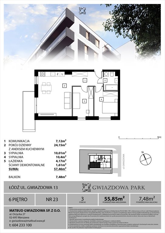 Nowe mieszkanie trzypokojowe Gwiazdowa Park Łódź, Gwiazdowa 13  56m2 Foto 1