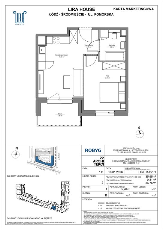 Nowe mieszkanie dwupokojowe Lira House Łódź, Pomorska 108  36m2 Foto 1