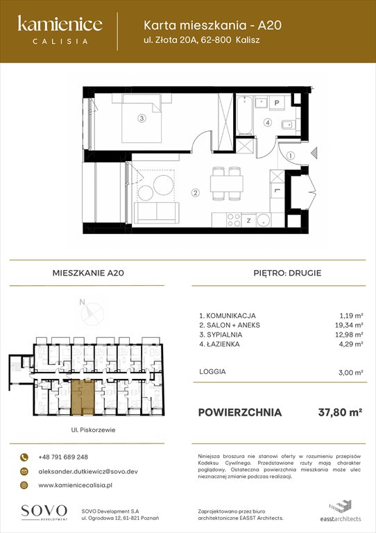 Nowe mieszkanie dwupokojowe Kamienice Calisia Kalisz, UL. ZŁOTA 20 A  38m2 Foto 1