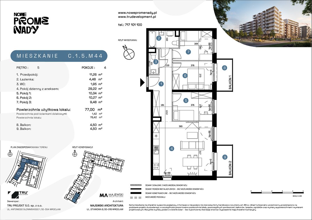 Nowe mieszkanie czteropokojowe  Nowe Promenady Wrocław, Kleczków, ul. Czochralskiego/ Miłosza  77m2 Foto 1