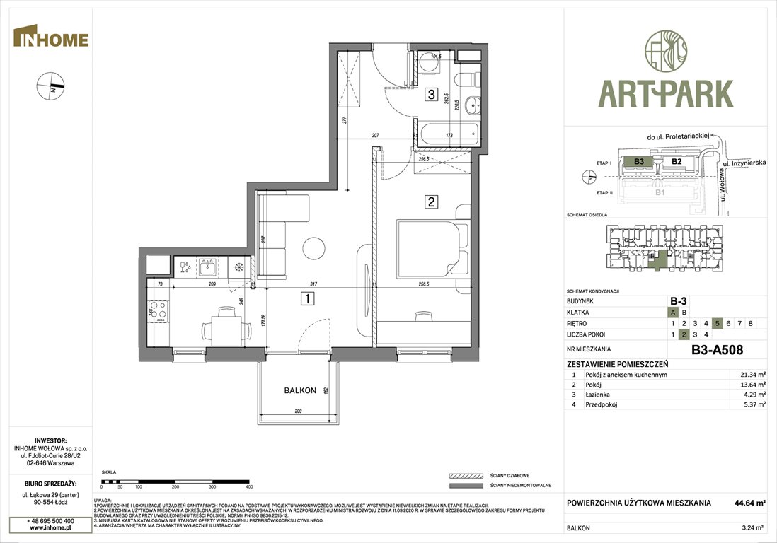 Nowe mieszkanie dwupokojowe ArtPark Łódź, Polesie, Wołowa 4A  45m2 Foto 1