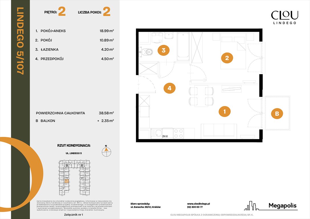 Nowe mieszkanie dwupokojowe Clou Lindego Kraków, Lindego 5  39m2 Foto 1