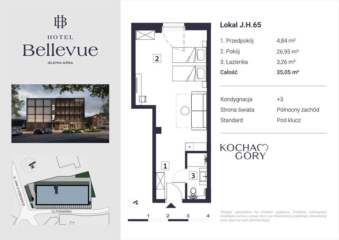 Condo Apartament jednopokojowy Hotel Bellevue Jelenia Góra, Centrum, ul. Jana III Sobieskiego 56  35m2 Foto 1