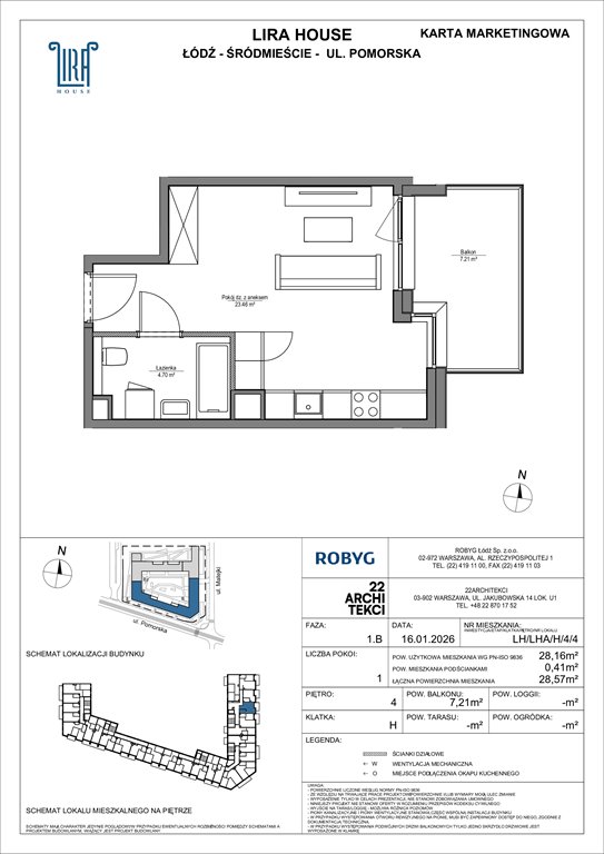 Nowa kawalerka Lira House Łódź, Pomorska 108  28m2 Foto 1