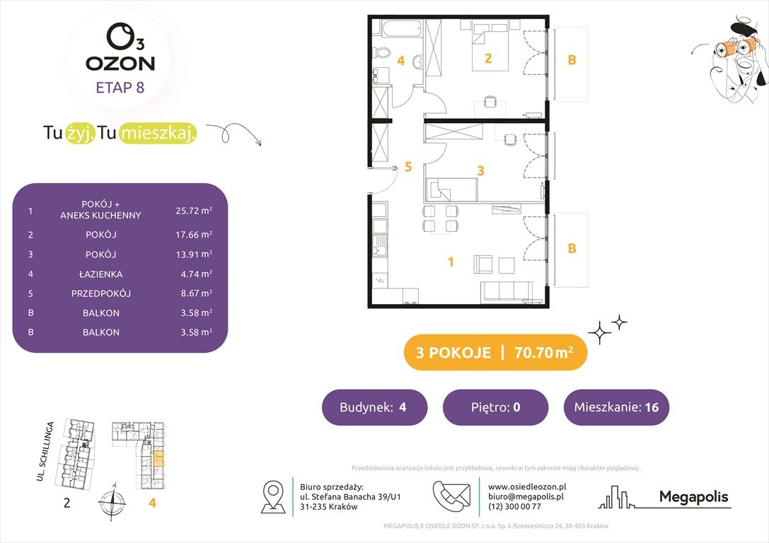 Nowe mieszkanie trzypokojowe Osiedle Ozon etap 8 Kraków, Prądnik Biały, Schillinga 2-4  71m2 Foto 1