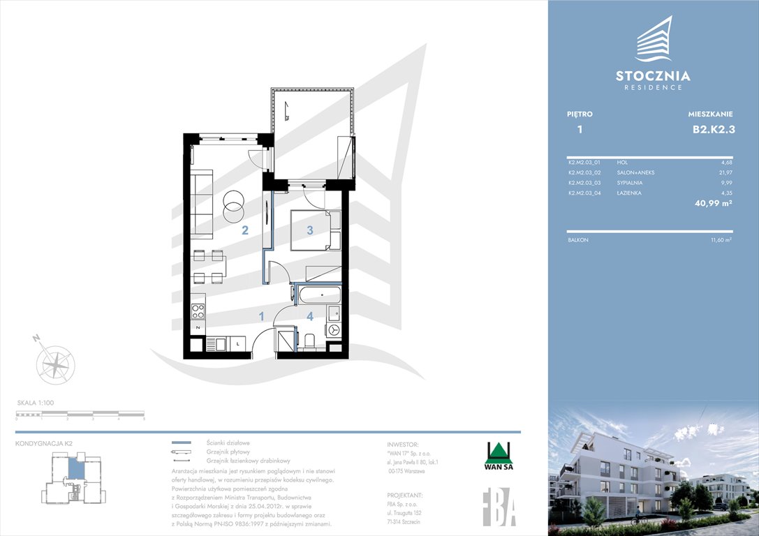Nowe mieszkanie dwupokojowe Stocznia Residence Radziwie, ul. Popłacińska 42  41m2 Foto 1