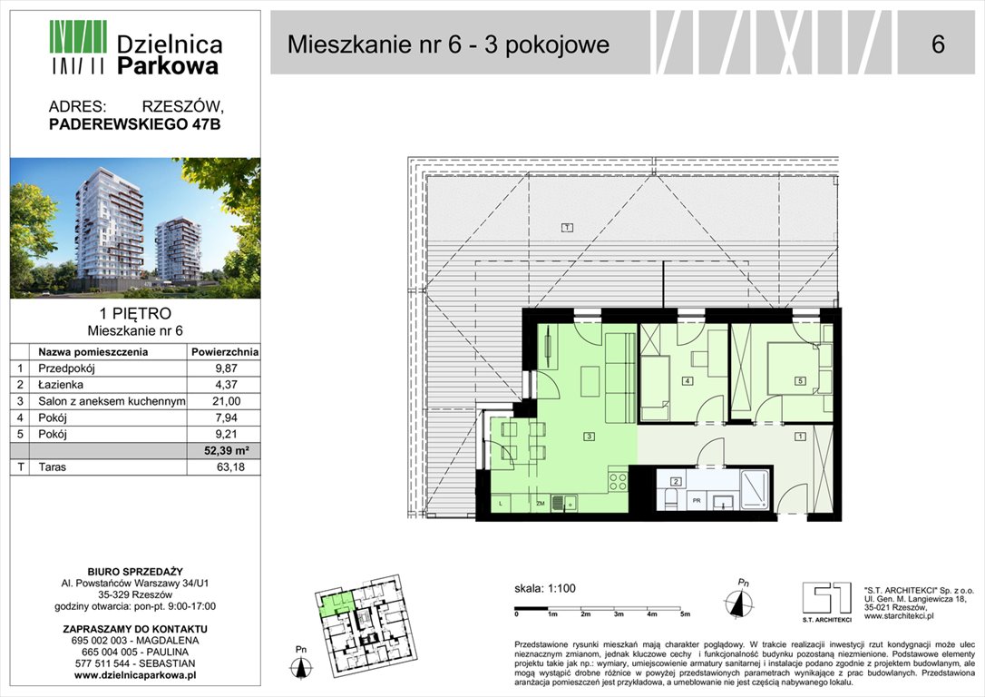 Nowe mieszkanie trzypokojowe Dzielnica Parkowa Rzeszów, Paderewskeigo 51  52m2 Foto 1