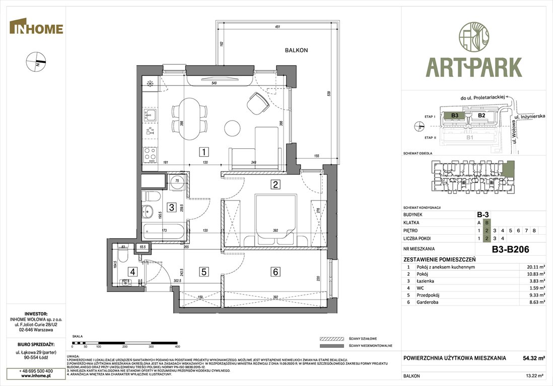 Nowe mieszkanie dwupokojowe ArtPark Łódź, Polesie, Wołowa 4A  54m2 Foto 1