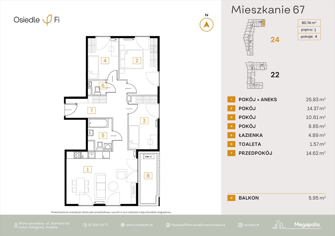 Nowe mieszkanie czteropokojowe  Osiedle FI 3 Kraków, Rzemieślnicza 22-24  81m2 Foto 1
