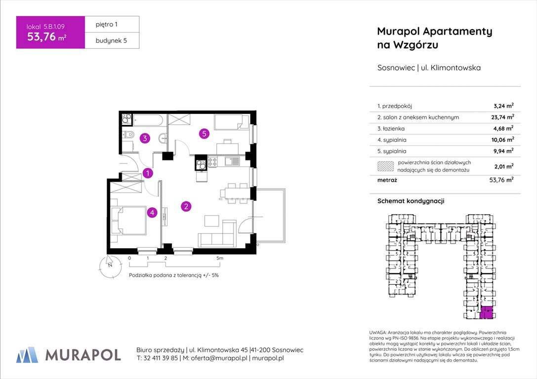 Nowe mieszkanie trzypokojowe Murapol Apartamenty na Wzgórzu Sosnowiec, ul. Klimontowska  54m2 Foto 1