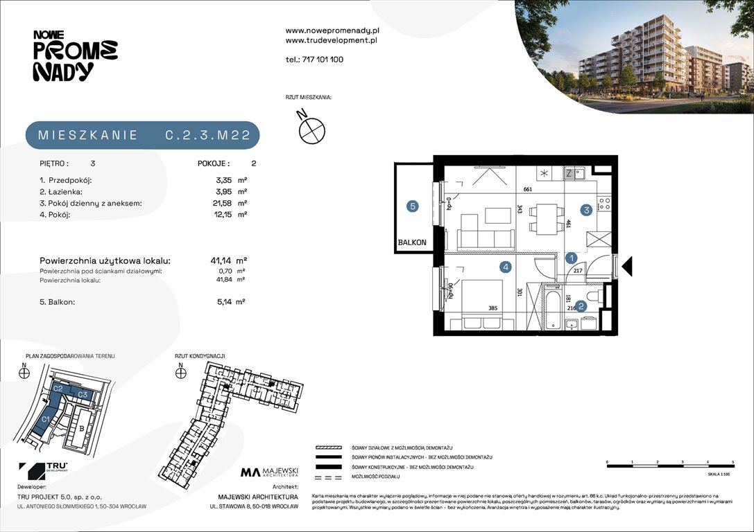 Nowe mieszkanie dwupokojowe Nowe Promenady Wrocław, Kleczków, ul. Czochralskiego/ Miłosza  41m2 Foto 1