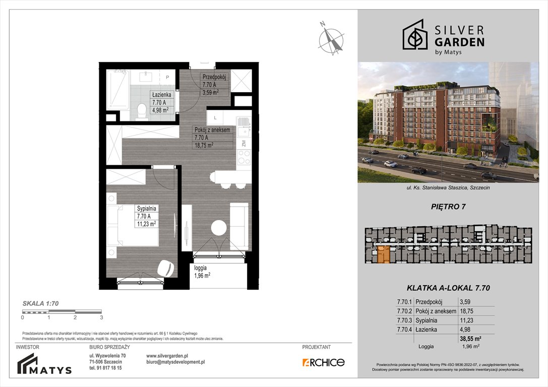 Nowe mieszkanie dwupokojowe Silver Garden Szczecin, Centrum, al. Wyzwolenia 70 / ul. Staszica 21  39m2 Foto 1