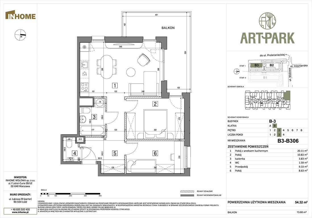 Nowe mieszkanie dwupokojowe ArtPark Łódź, Polesie, Wołowa 4A  54m2 Foto 1