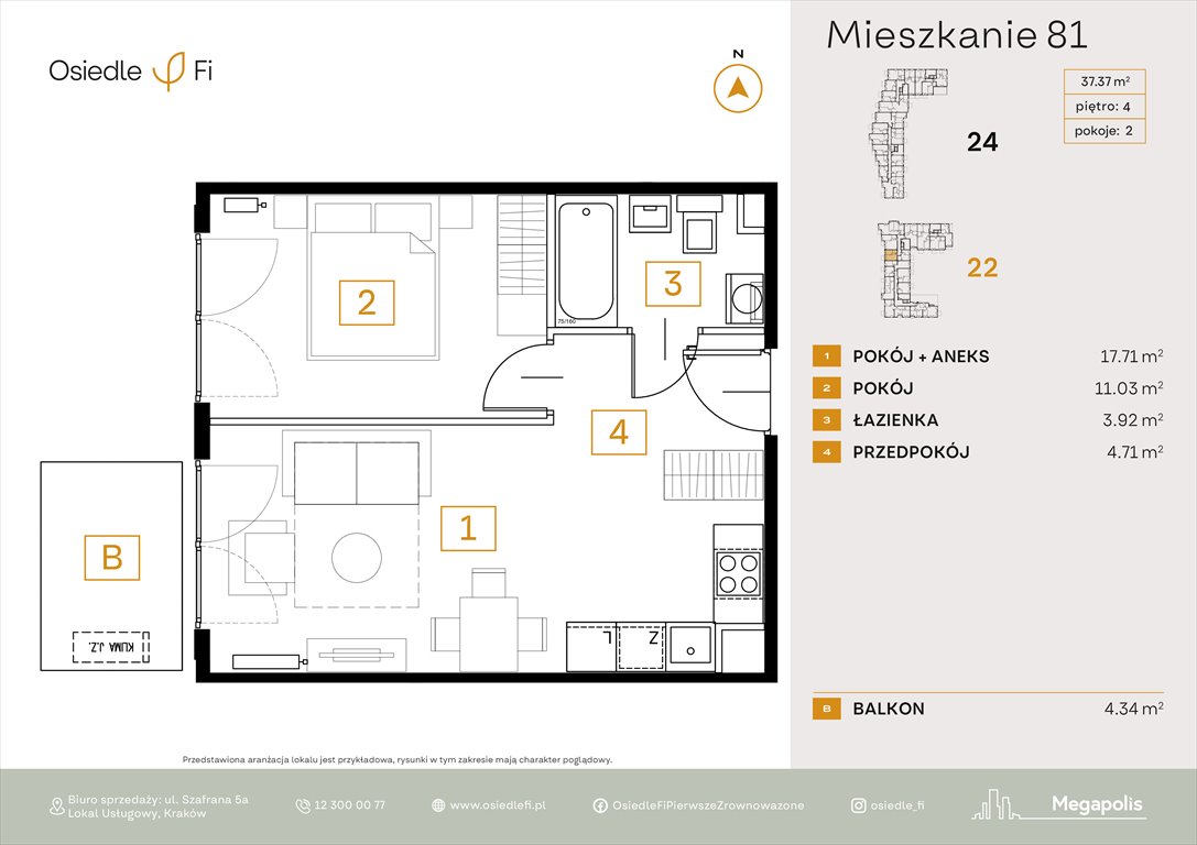 Nowe mieszkanie dwupokojowe Osiedle FI 3 Kraków, Rzemieślnicza 22-24  37m2 Foto 1