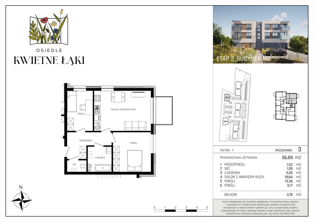 Nowe mieszkanie trzypokojowe Osiedle Kwietne Łąki Poddębice, Targowa 17  57m2 Foto 1
