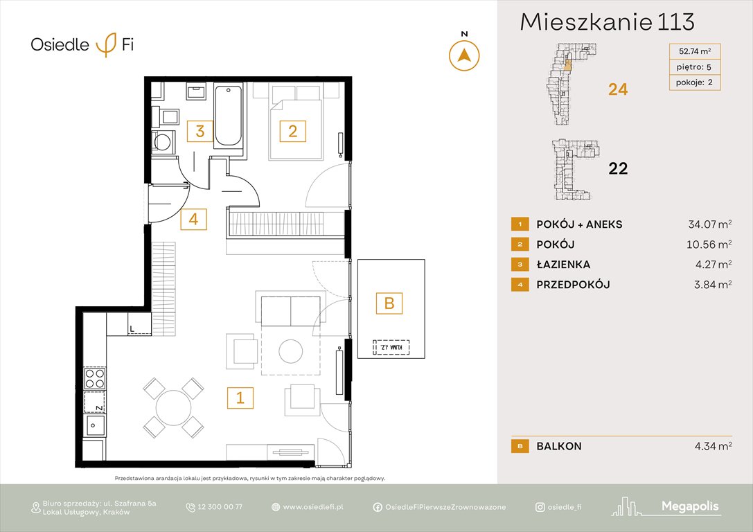 Nowe mieszkanie dwupokojowe Osiedle FI 3 Kraków, Rzemieślnicza 22-24  53m2 Foto 1