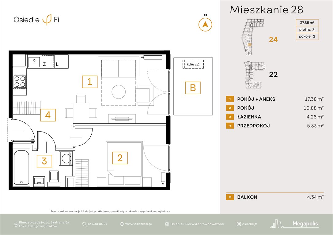 Nowe mieszkanie dwupokojowe Osiedle FI 3 Kraków, Podgórze, Rzemieślnicza 22-24  38m2 Foto 1