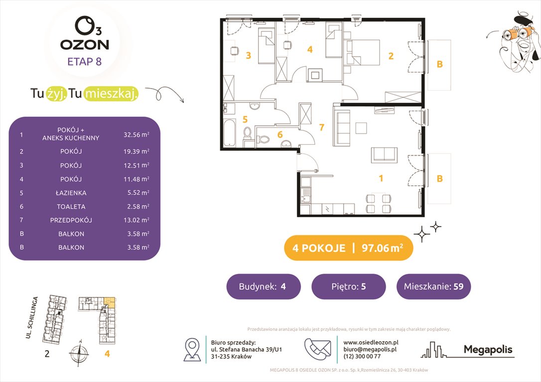 Nowe mieszkanie Osiedle Ozon etap 8 Kraków, Prądnik Biały, Schillinga 2-4  97m2 Foto 1