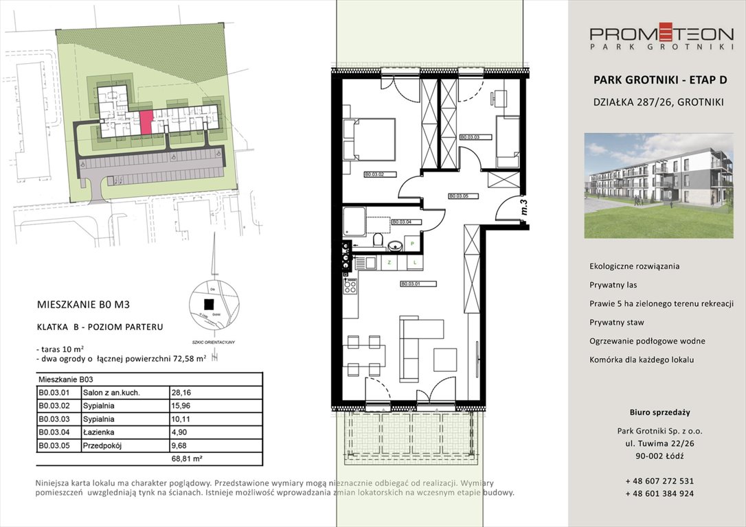 Nowe mieszkanie trzypokojowe PARK GROTNIKI Grotniki, Prometeusza  69m2 Foto 1