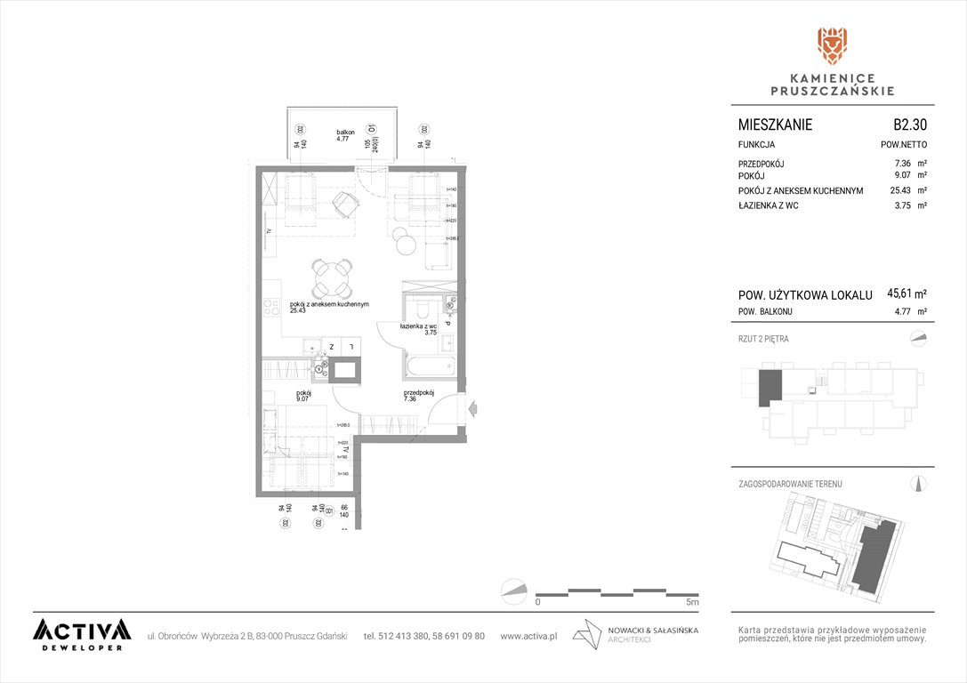 Nowe mieszkanie dwupokojowe Kamienice Pruszczańskie Pruszcz Gdański, ul. Grunwaldzka 71B, 71C  46m2 Foto 1